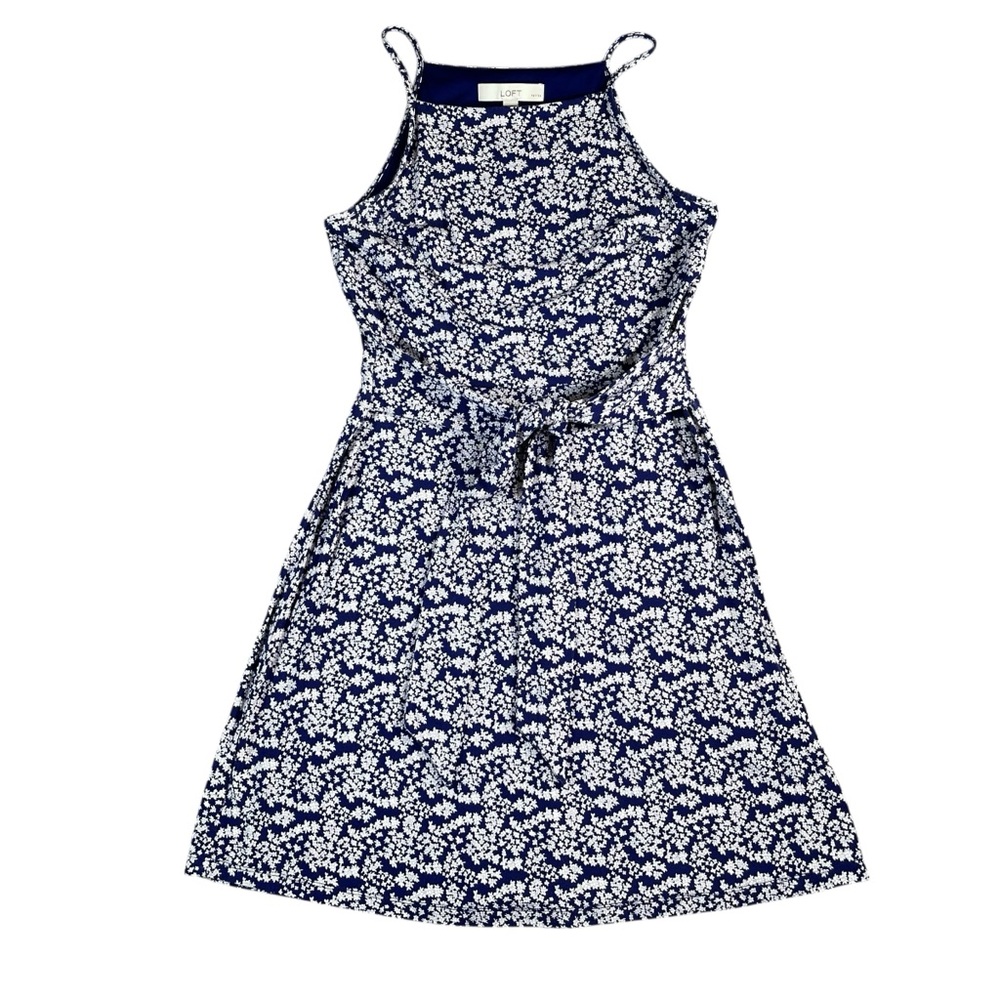 Loft Women's Blue/White Floral Sleeveless‎ Mini Dress Size Small Petite